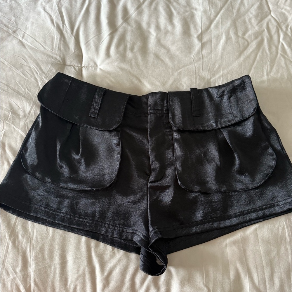 Free People Black Satin Cargo Shorts